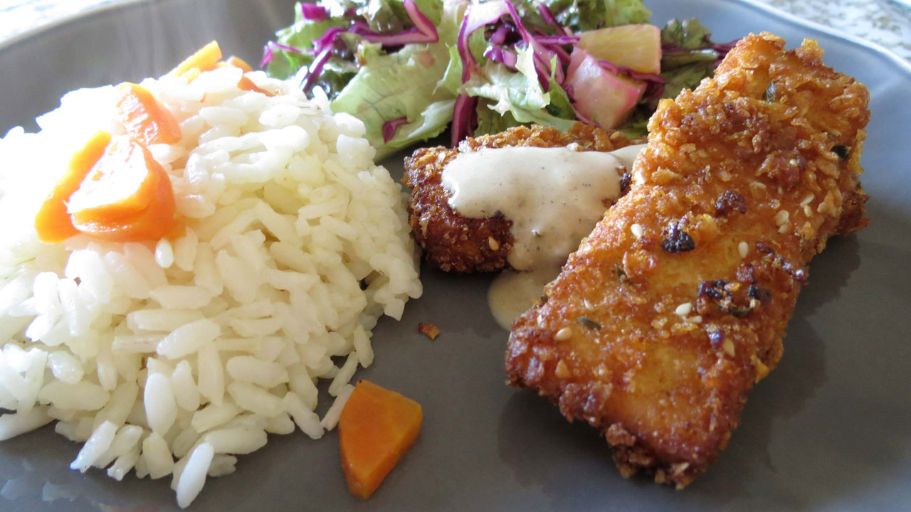 Tofu panado com Corn Flakes