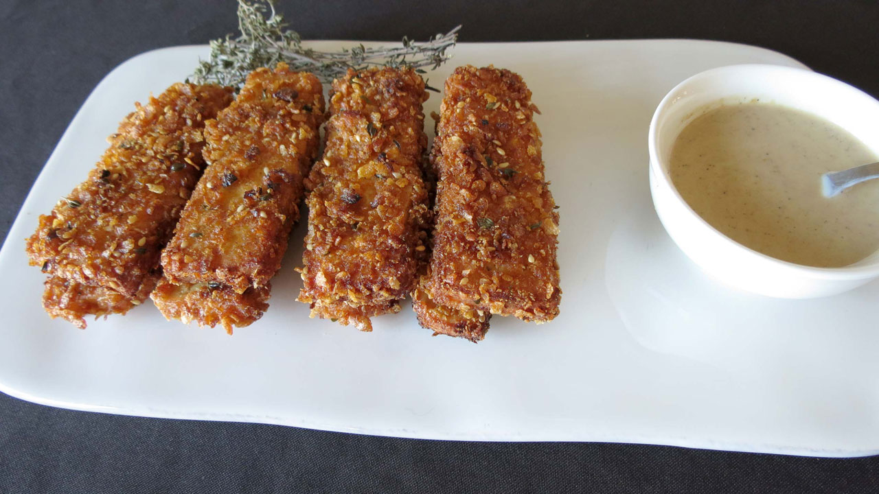 Tofu panado com Corn Flakes
