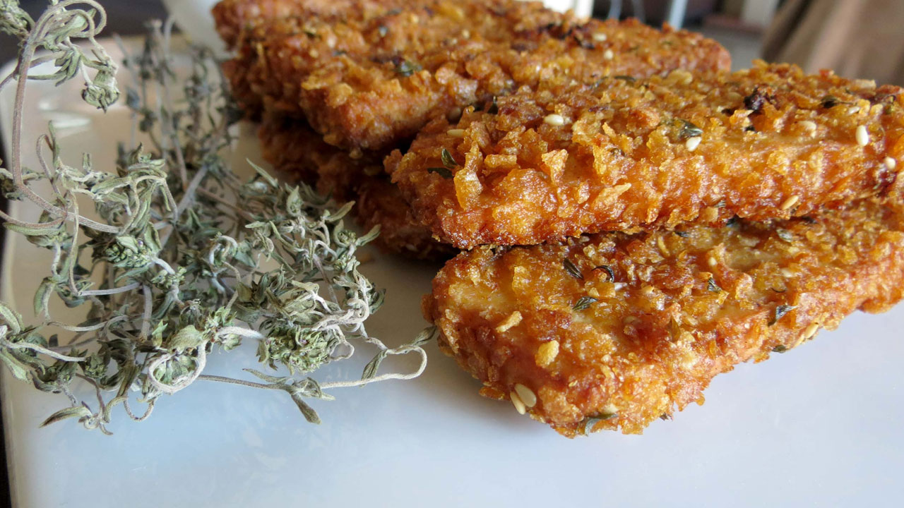 Tofu panado com Corn Flakes